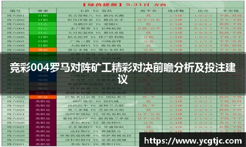竞彩004罗马对阵矿工精彩对决前瞻分析及投注建议
